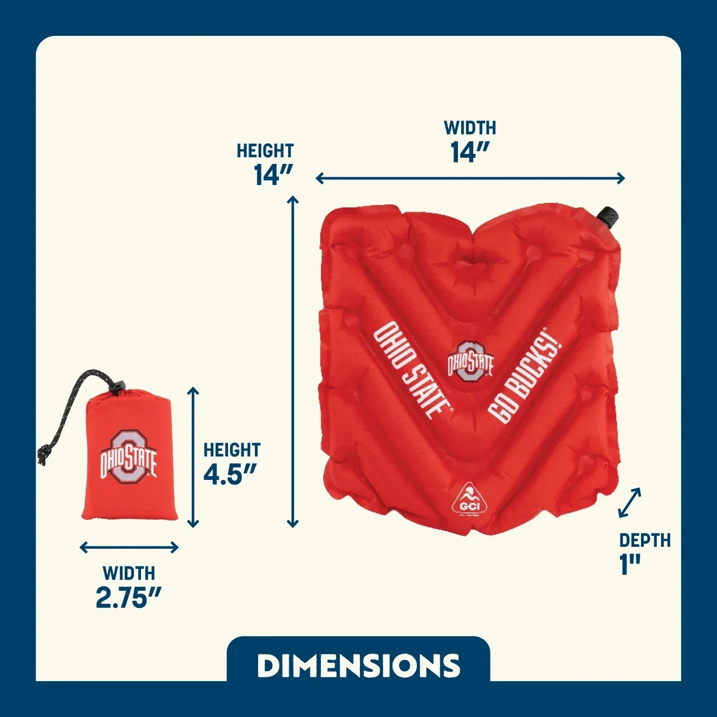College V Seat™ Inflatable Stadium Cushion - Ohio State Buckeyes - Race Day Ease