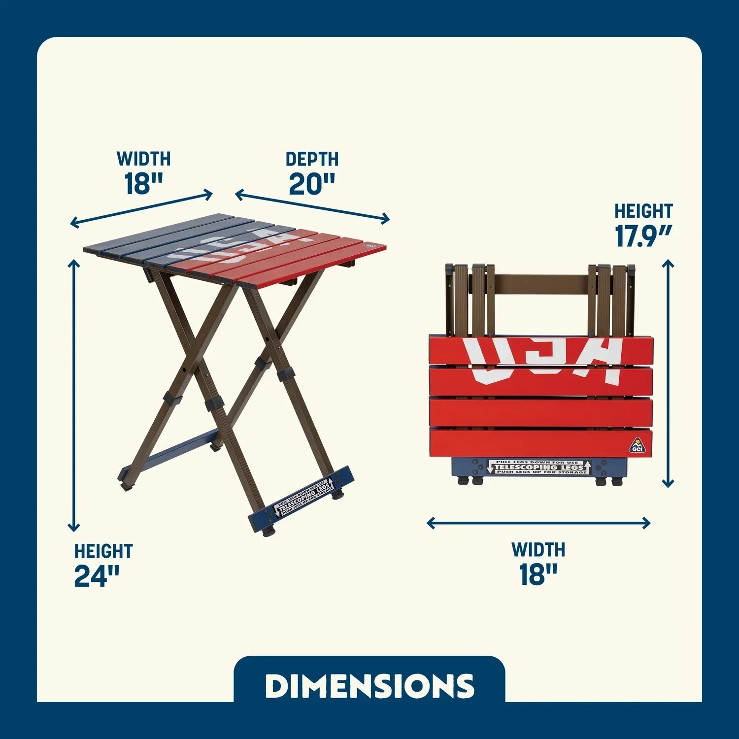 Compact Camp Table 20™ - USA Anniversary Deluxe - Travel Camp Setup